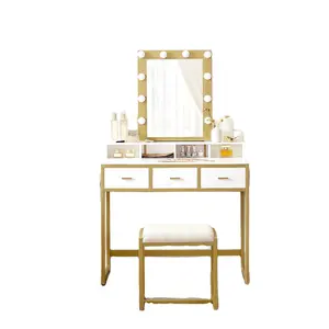 Makeup Iron Dressing Table With Lighted Mirror Vanity Table For Bedroom