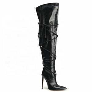 Bottes hautes tendance à imprimé mode avec lanières, grande taille 43, pour femme, à talon fin, bout pointu, cuissardes longues - Product Image 2