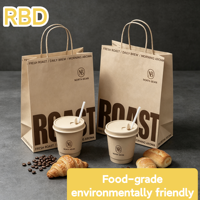 Sac fourre-tout en papier kraft personnalisé avec logo, fourni par l'usine, sac recyclable à poignée torsadée pour l'emballage de café et de produits de boulangerie