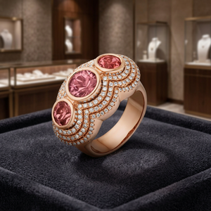 Rose <b>Gold</b> <b>Cocktail</b> <b>Ring</b> With Morganite And Diamond Luxury Women's Party Jewelry - Product Image 3