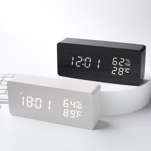 Japanese Smart Radio Controlled Clock Led Wooden Digital Temperature Humidity Display Rectangular Desk Clock - Product Image 1