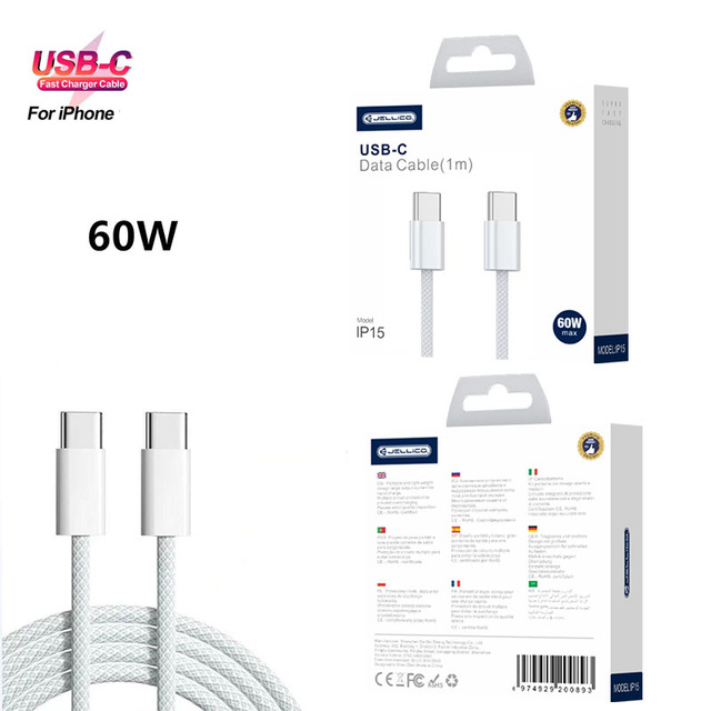 High-Speed Data Transfer 1M/2M 60W PD 3A Super Fast Charging USB-C USB-C Cable Compatible IOS Phones 15/16/17 Camera 12-Month