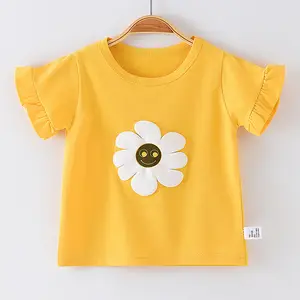 Girls' pure cotton short sleeved T-shirt Baby summer westernized half sleeved top bottom shirt