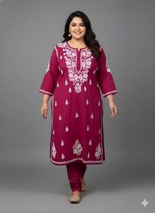 Kurti de algodón puro con bordado chikankari hecho a mano para verano, talla grande, fabricante mayorista de kurtis con bordado chikankari indio - Product Image 5