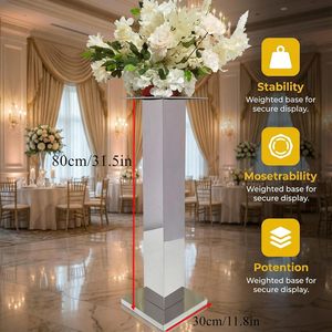 Hafyow 2PCS Vases à fleurs géométriques hauts en acier inoxydable argenté <span class=keywords><strong>de</strong></span> 31,5 pouces pour tables <span class=keywords><strong>de</strong></span> mariage et anniversaire - Product Image 3