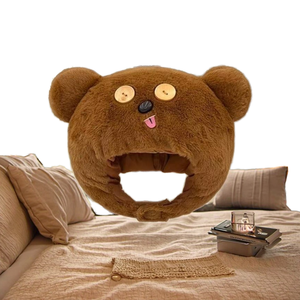 Cartoon <b>Cute</b> Little Brown <b>Bear</b> Plush Feng Hat Digital Common Unisex Autumn Winter Thickened Warm Cover Small Hat for Travel - Product Image 1