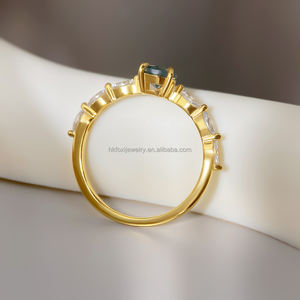 Bague de fiançailles classique en agate mousse laitonnée avec placage or 14 carats et alliance taille poire pour femme - Product Image 4