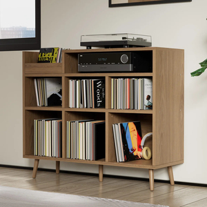 Soporte para Tocadiscos Vintage con Certificación BSCI-TSCA/EPA, Estación de Carga, Antivuelco, 8 Estantes Abiertos, Almacenamiento para Vinilos, Capacidad para 500 Discos - Product Image 2