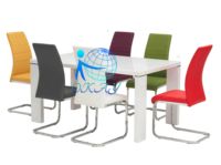 Chaise de salle à manger confortable en forme de Z avec revêtement en cuir et base plaquée