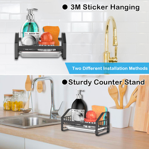 Porte-outil multifonctionnel pour le nettoyage de la cuisine Porte-éponge en métal Porte-éponge <span class=keywords><strong>noir</strong></span> mat pour évier Porte-éponge avec égouttoir - Product Image 5