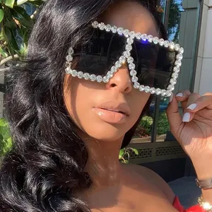 2024 moda nuevas gafas de sol de lujo de gran tamaño marco grande cuadrado Bling gafas de sol diamantes de imitación mujeres gafas de sol