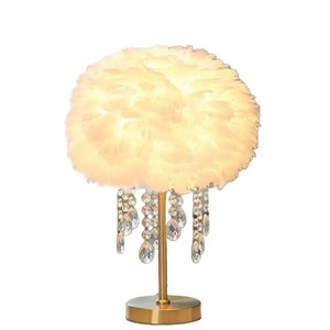 Lámpara de mesa con borlas de cristal y plumas, E27, Led, 220V, estilo nórdico, para sala de estar, dormitorio, mesita de noche - Product Image 5