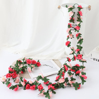 Guirlande murale de fleurs artificielles en soie, rose et fleur de cerisier, 45 têtes, plante décorative pour plafond, moulage par injection, mariage, maison