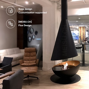 Cheminée suspendue au plafond MEISU.CH au bioéthanol, foyer électrique flottant Cocoon avec grille <span class=keywords><strong>de</strong></span> protection métallique - Product Image 2