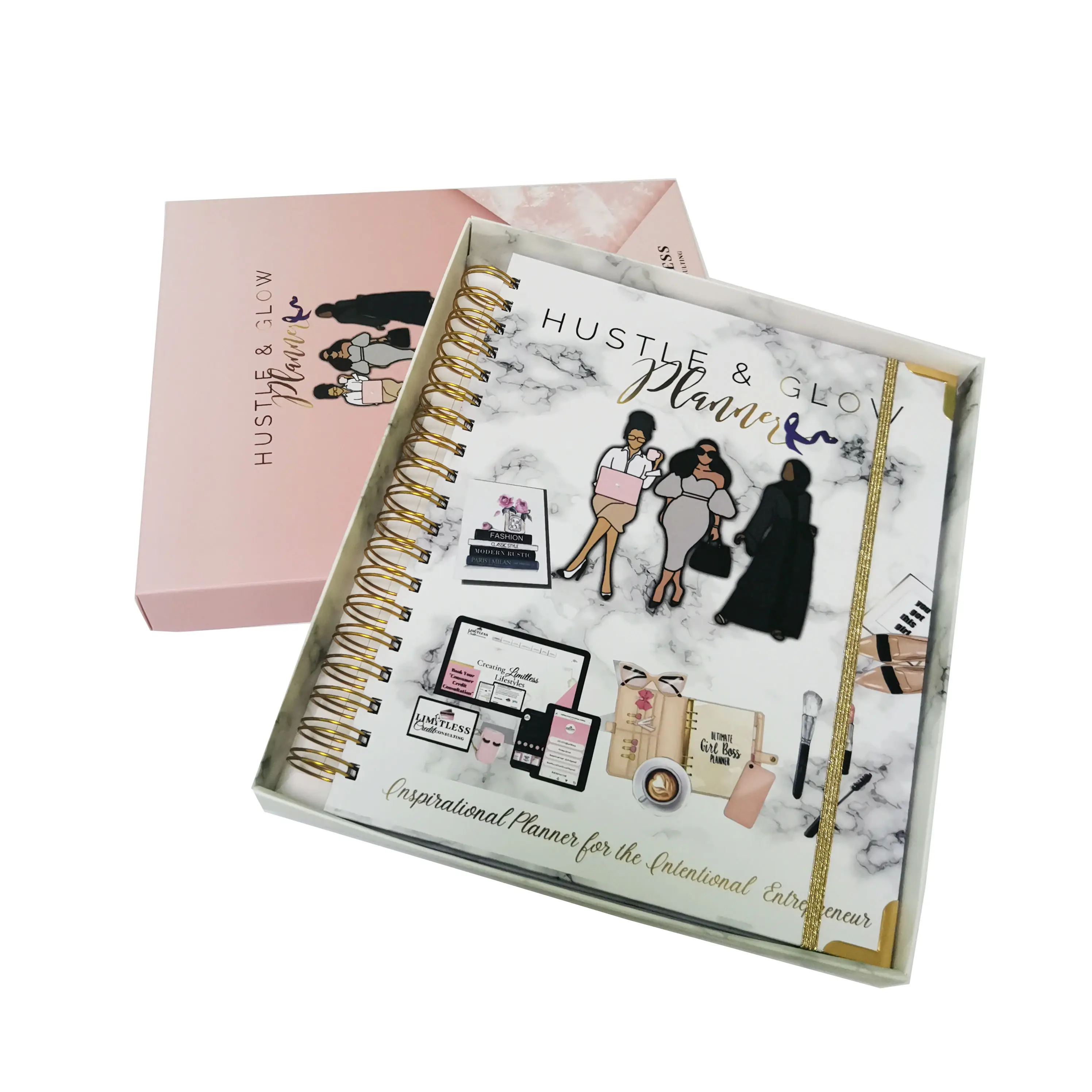 Aanpassen Luxe Gouden Spiraalvormige Dagboek Wekelijkse Doelplanner Budget Binder Business Planner Printing