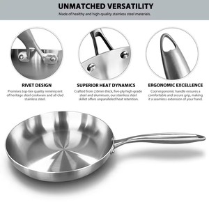 304 Stainless Steel Frying <b>Pan</b>, NonStick <b>Pan</b> Fried Steak Pot Uncoated Kitchen Cookware for Gas Stove and Induction Cooker - Product Image 2