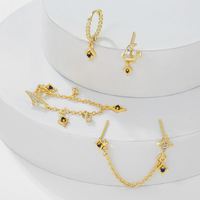Ensemble de 4 boucles d'oreilles en argent S925 avec zircone colorée, plaqué or 18 carats, zircone bleu encre, boucles d'oreilles pendantes de haute qualité