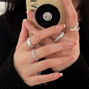 S925 Pure Silver <b>Rings</b> Geometric Heart Shape Women's Fashion Jewelry Gift Set Lightweight Minimalist Design - Product Image 2