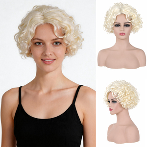 Peluca sintética corta y rizada rubia platino, estilo vintage <span class=keywords><strong>Marilyn</strong></span> <span class=keywords><strong>Monroe</strong></span>, peluca completa para mujer, para fiestas, cosplay, Halloween - Product Image 1
