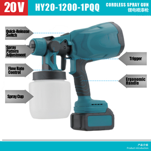 Pulverizador de <span class=keywords><strong>pintura</strong></span> alimentado por batería de grado industrial de 21V portátil personalizado <span class=keywords><strong>pistola</strong></span> pulverizadora eléctrica de alto rendimiento para pared de Metal DIY inalámbrico - Product Image 3