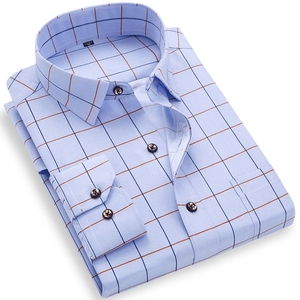 Camisa de vestir a cuadros informal para hombre, manga larga, ajuste Regular, Azul, Gris, Popelina, Otoño, peso ligero, de talla grande para negocios de trabajo <span class=keywords><strong>Social</strong></span> - Product Image 2