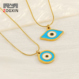ZOGXIN Evil Eye Pendant Necklace Gold Blue Enamel Chain Women Fashion Jewelry Clavicle Chain Party Accessory - Product Image 1