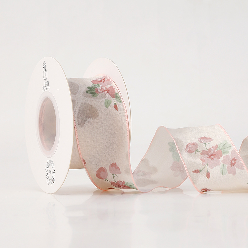 Ruban rose 25cm-fleurs roses-10 yards/rouleau