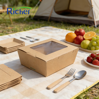 Boîte à emporter personnalisée en papier kraft écologique, anti-fuite, compatible micro-ondes, avec revêtement UV, logo pour la restauration, les restaurants, les services de sushis et de nouilles