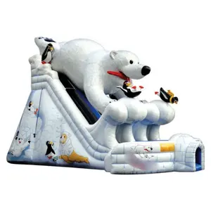Multiplayer white polar bear slide bouncy castle dry slide Russia bear infant jumpers and bouncers inflatable bouncer