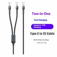 Cable de Datos Trenzado de Nailon Tipo C 2 en 1, Conductor de Cobre Puro, Carga Rápida Blindada PD 60W 5A para iOS 15/16, Android, Computadora y Móvil