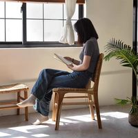 Chaise de salle à manger rétro nostalgique en bois massif de Chine avec dossier en chanvre banane pour la maison et usage polyvalent