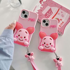 Funda de teléfono de silicona líquida original para chicas, diseño de cerdito rosa, suave, para realme <span class=keywords><strong>5</strong></span> pro con cadena - Product Image 6