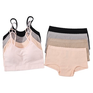 Ensemble de soutien-gorge bikini sans armatures, rembourré, à couvrance complète, confortable pour femme, avec décoration à la taille, couleur unie - Product Image 1