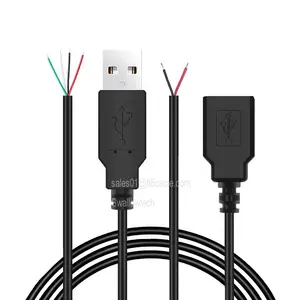 customized 22awg USB 2.0 TYPE A MALE OR female to pig tail bare end cable with tin usb data power CHARGEcables for ELECTRONIC