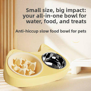 Çift Kedi Mama Kabı, Hızlı Yeme Önleyici ve Paslanmaz Çelik Kaymaz Sevimli Kedi Şeklinde Evcil Hayvan Köpek Kedi Kabı - Product Image 4