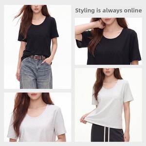 Camiseta para Mujer, Superventas entre Influencers, 160g, Algodón con Diseño de Copo de Nieve, Color Sólido, Corte Holgado, Manga Corta, Estilo Coreano, Casual - Product Image 3