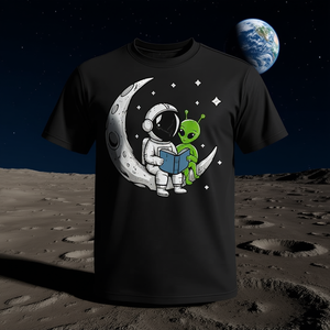 Camiseta de astronauta leyendo un libro a un extraterrestre en la luna, espacio, astronomía - Product Image 3