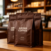 Sachet de café personnalisé à fond plat, refermable avec fermeture éclair, en aluminium, avec valve de dégazage unidirectionnelle, pour l'emballage des grains torréfiés