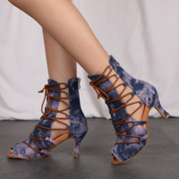 LUOQIAO Violet Denim High-Top Jazz Ankle Boots Femmes Sexy Soft-Sole High-Heeled High-Heeled Bachata Salsa Latin Dance Shoes 7.5cm