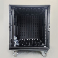 Estuche de transporte ATA de plástico Sound Town 14U para DJ con mesa superior para mezclador, 20U de profundidad, mesa de trabajo para DJ y ruedas, 14 espacios