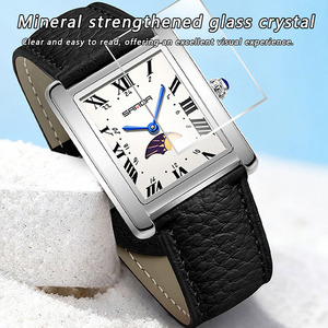 Montre rectangulaire de luxe pour femme Sanda 9122 en or jaune avec phase de lune, mouvement à quartz analogique, fermoir pliant, bracelet de 18 mm - Product Image 3
