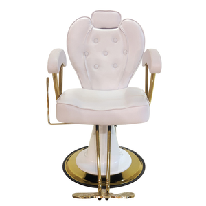 White Faux Leather Barber Chair With Gold <b>Frame</b> Hydraulic Height Adjustable Salon Furniture Contemporary Design <b>Round</b> Base - Product Image 1