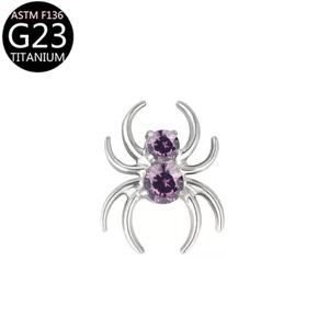 Pendientes de titanio G23 al por mayor con <span class=keywords><strong>doble</strong></span> circonita <span class=keywords><strong>en</strong></span> forma de araña, aretes de cartílago con parte trasera plana, anillos para labios, joyería para <span class=keywords><strong>piercing</strong></span> corporal - Product Image 4