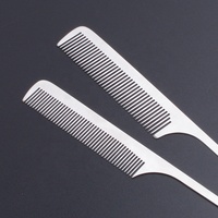 Peigne en métal pour Salon de coiffure, LOGO personnalisé en acier inoxydable, peignes de tressage en argent, peigne en queue de Rat, vente en gros