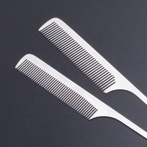 Peigne en métal pour Salon de coiffure, LOGO personnalisé en acier inoxydable, peignes de tressage en argent, peigne en queue de Rat, vente en gros - Product Image 5