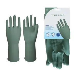 Eco friendly guanti protettivi lunghi lunghi e sfoderati guanti protettivi per uso domestico in lattice di gomma