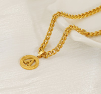 Nuevo Collar Redondo con Letras del Alfabeto Inglés, Cadena Cubana, Dijes con Iniciales, Collar con Colgante Redondo para Mujer