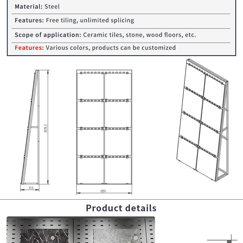 Wall Mount Design Tile Punched Hole Board Stone Marble Tile Display Holder Granite Punching Plate Display Porcelain A Frame Rack