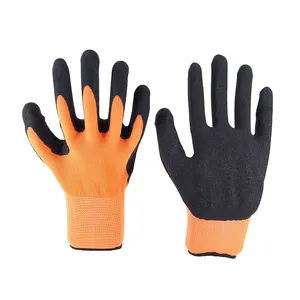 Luvas de segurança industrial para trabalho com acabamento arejado de látex preto poliéster laranja 13G