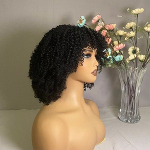 Peluca Afro Rizada <span class=keywords><strong>con</strong></span> Flequillo a Precio Económico, Peluca <span class=keywords><strong>Frontal</strong></span> de Encaje HD sin Pegamento, Peluca Corta de Cabello Sintético para Mujeres Negras - Product Image 3
